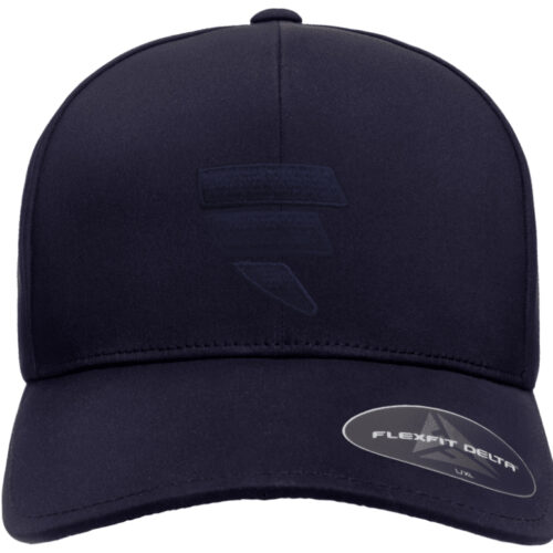 A black flexfit hat with the logo of the brand.