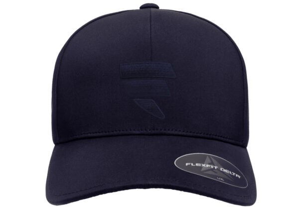 A black flexfit hat with the logo of the brand.