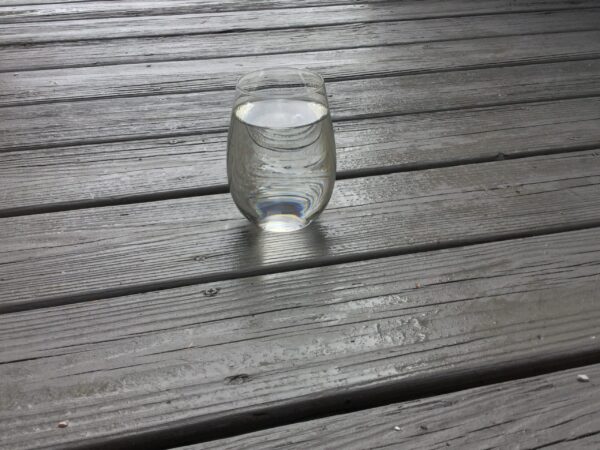 A glass of water on the ground