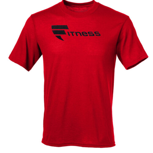 Dri-Release red t-shirt with the word fitness written on front and small logo on back of the neck area.