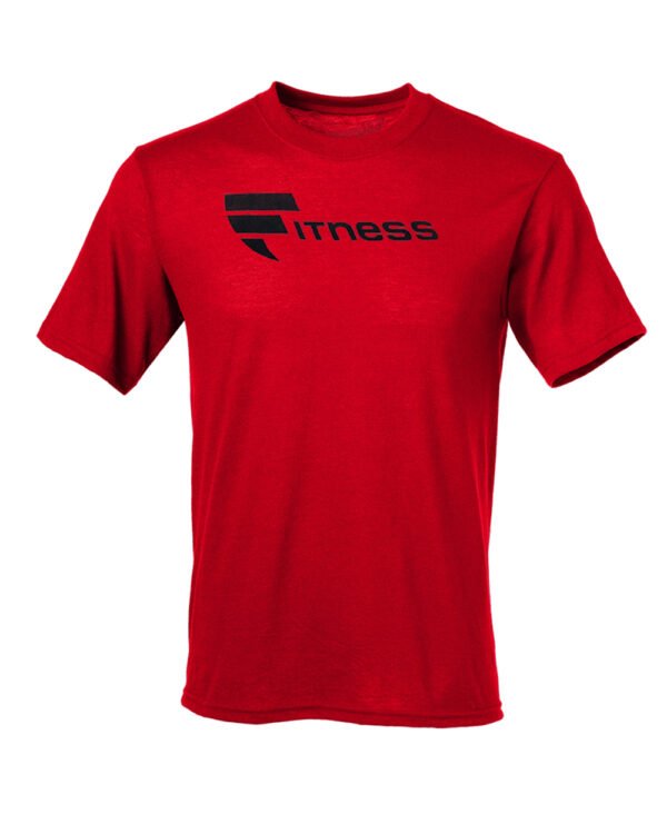 A red t-shirt with the word fitness written on it.