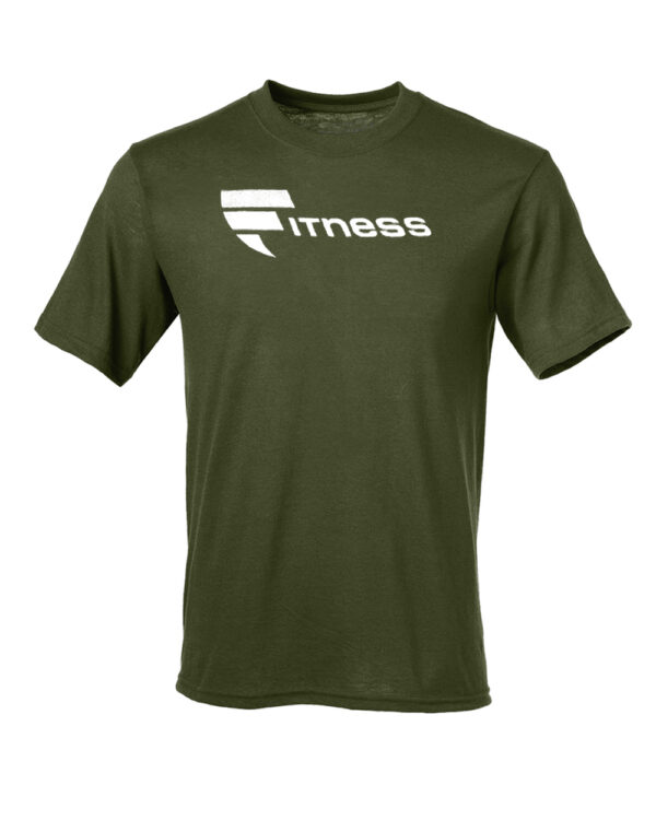 A green t-shirt with the word fitness on it.