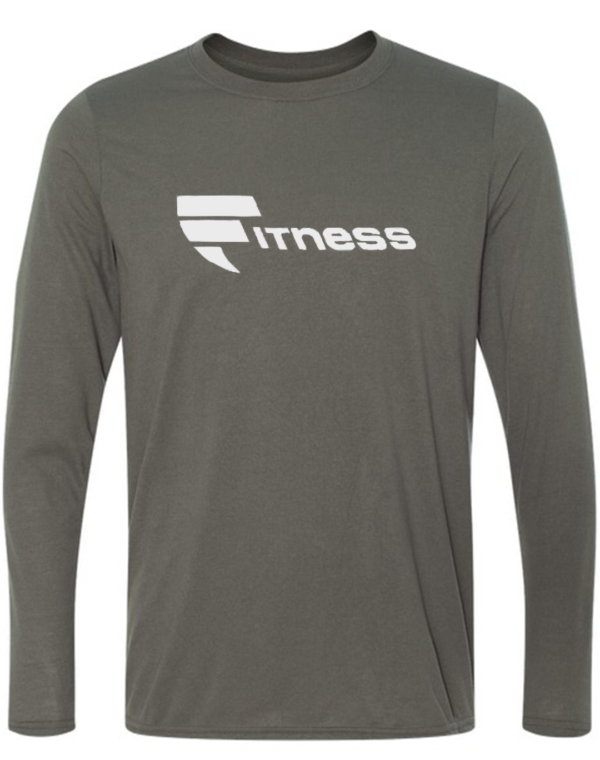 A long sleeve shirt with the word fitness on it.