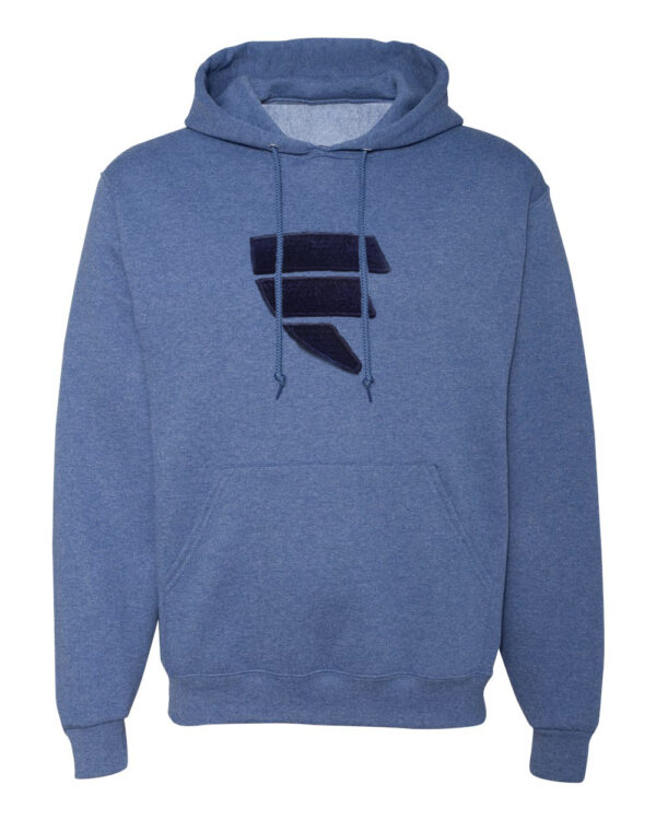 A blue hoodie with an image of the state of nevada.