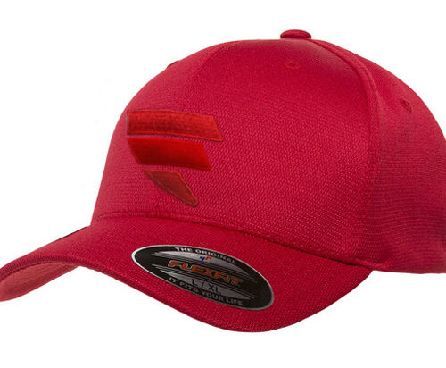 A red hat with the letter e on it.